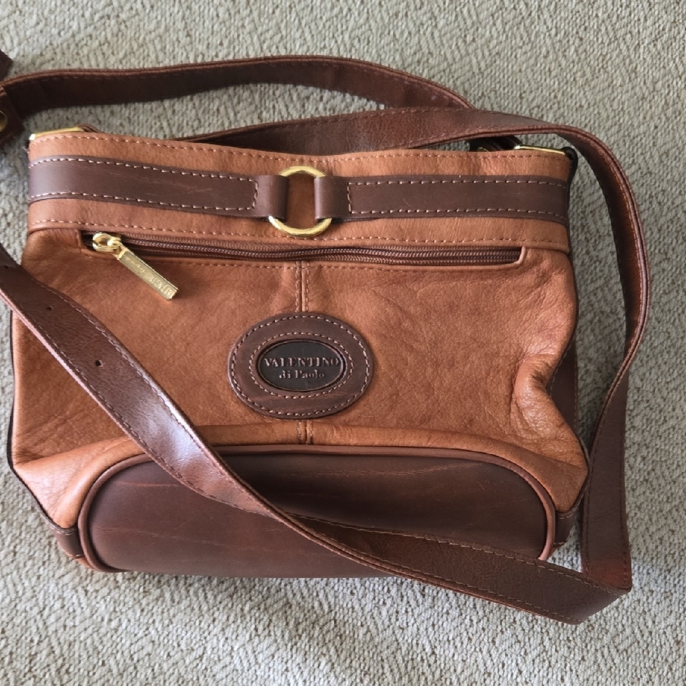 Valentino Dipaolo Brown Leather Crossbody Bag with Brass Accents